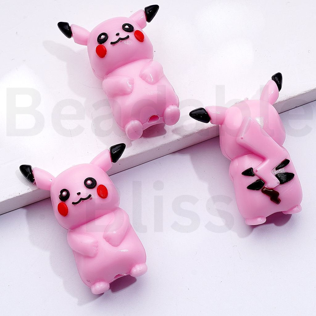 Cute Vivid Yellow Pink Pikach Pokemo Anime PVC Soft Rubber Beads, Around 36*26MM