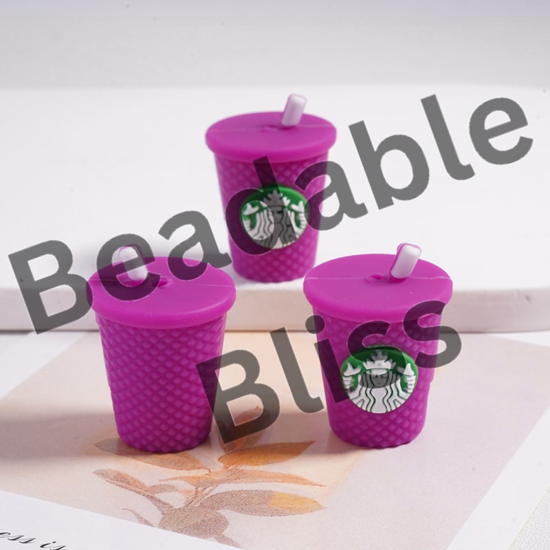Silicone Focal Beads 3D Cute Coffee Cup Bottle with Straw