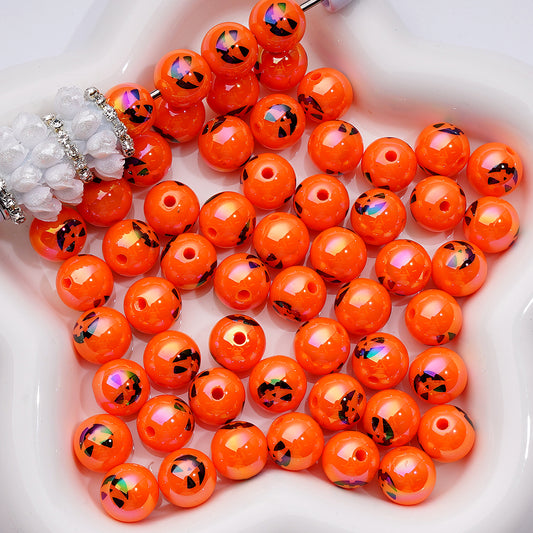 Halloween Pumpkin Orange Ghost Face Round Acrylic Beads 12mm
