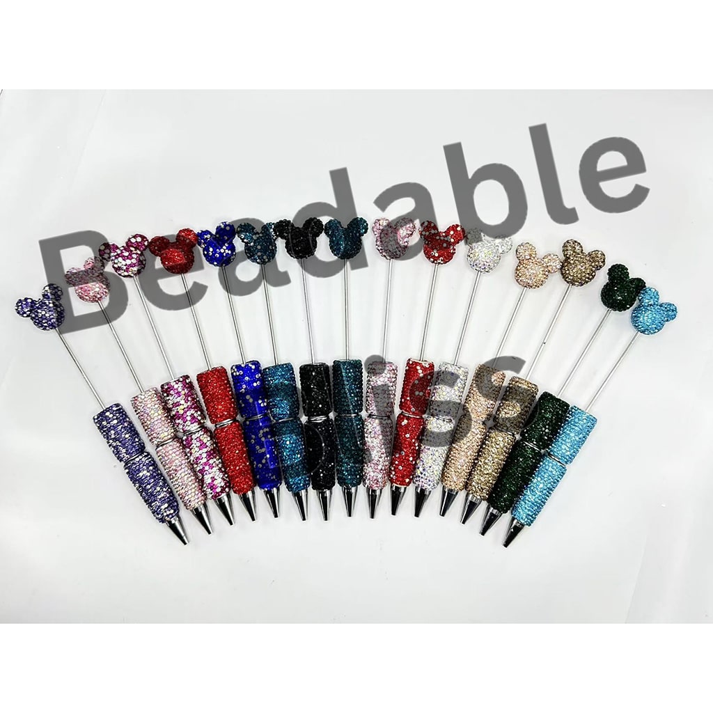 Beadable Pens with Clay Rhinestones Covered the Entire Pen with Mouse Head Pen Topper Head