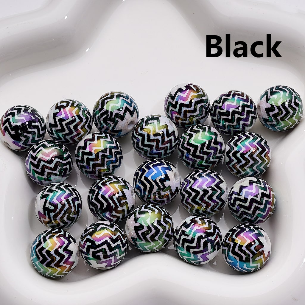 UV Coating Multi-Color Wave Stripes Round Acrylic Beads, 16MM (Single Color is available for 200pcs(Whole bag))