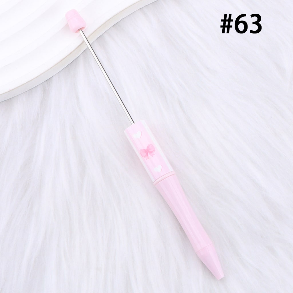 DIY Beadable Pen with Cute Bowknots Hearts, Pink Color Series, 147MM