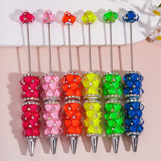Beadable Clay Pens with Clear Hearts and AB Rhinestone Chains, Fluorescence Color