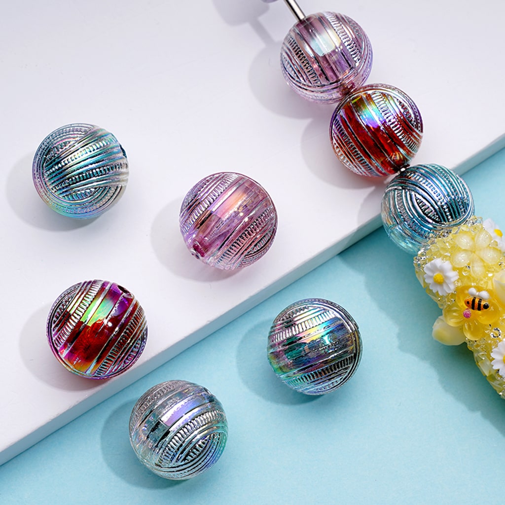 Silver Striped Acrylic Beads, Random Mix Colors