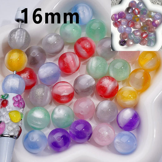 Color Changing Glitter Colorful Round Acrylic Beads, 16MM, Random Mix