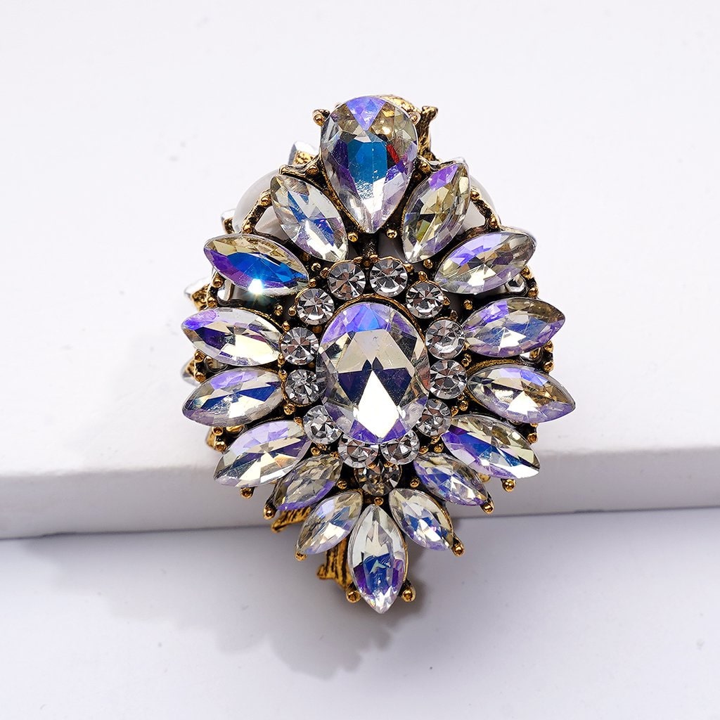 Fantastic Fancy Gold Alloy Oval Flower with Shiny Rhinestones Clay Beads, Around 38*28*23MM