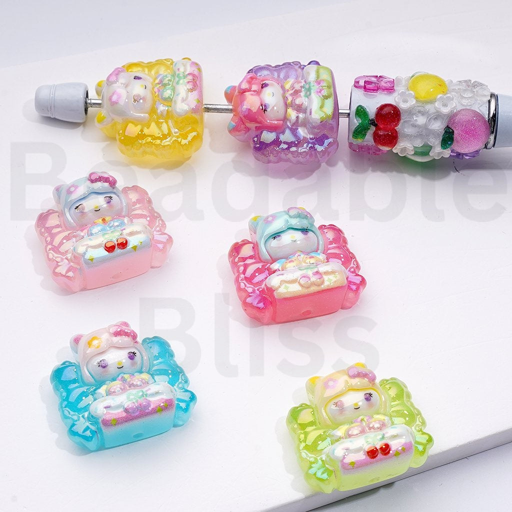 Cute Girls Sit on Cakes Acrylic Beads, Around 25*22MM, Random Mix