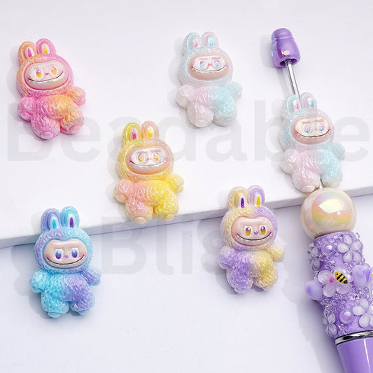 UV Coating Cute Ombre Color Labub Acrylic Beads, 30*20MM, Random Mix