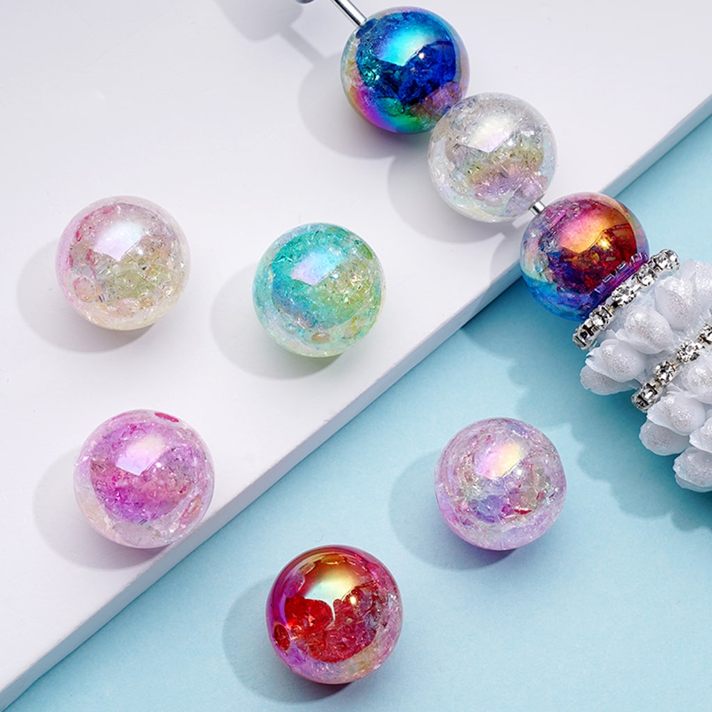 Ombre Double Color Acrylic Crackle Beads 16mm KQ