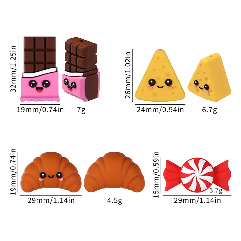 3D Yummy Dessert Food Series Silicone Focal Beads, Croissant Cheese Chocolate Candy