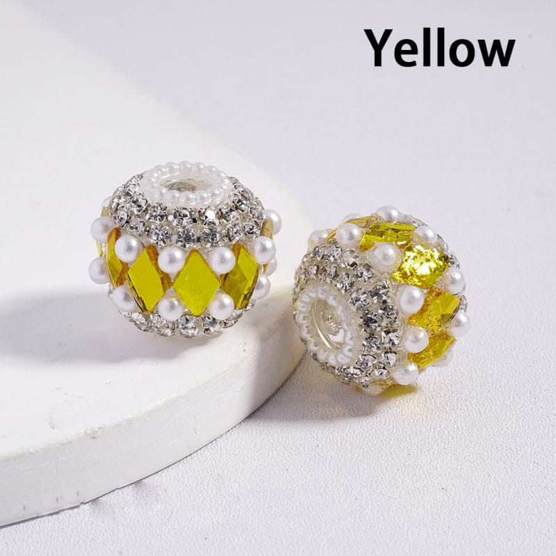 Acrylic Beads with Various Colors Rhombus and Clear Rhinestone, with White Pearl Chains, 20MM, Random Mix