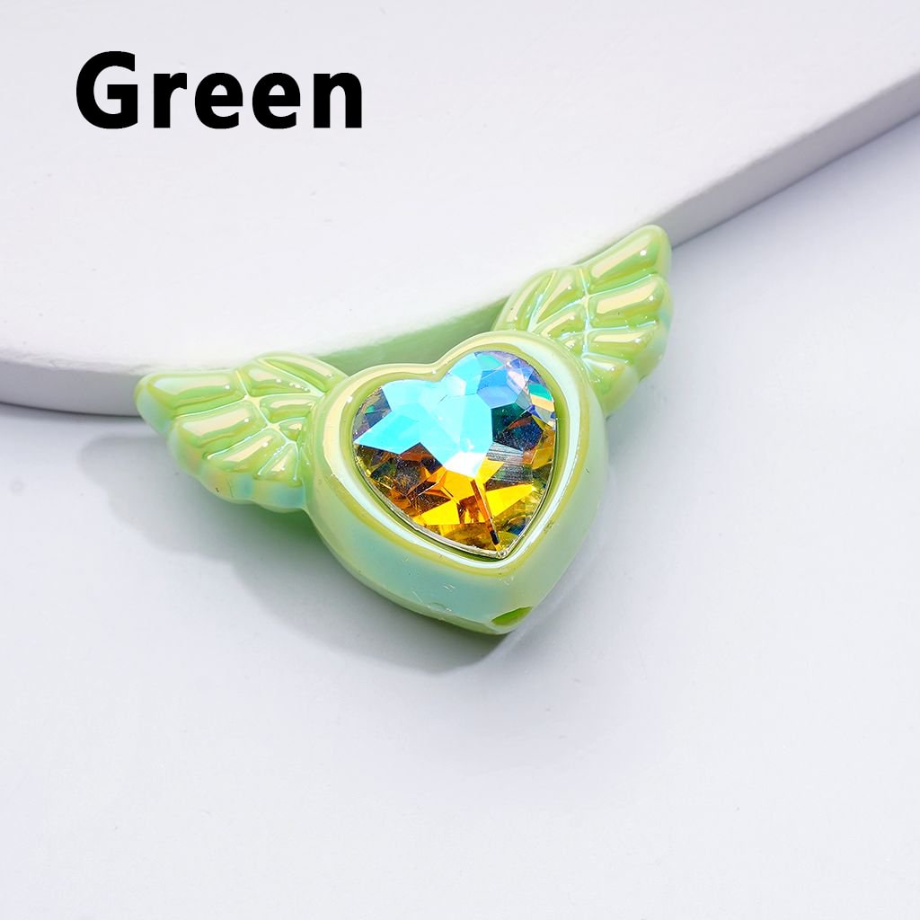 UV Coating Shiny Hearts with Angel's Wings Acrylic Beads K9 Rhinestones Inside, Around 40*26MM