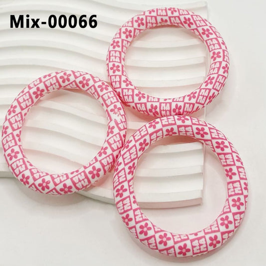 Pink White Mama Mom Mother's Day Flower Design Silicone Ring Frame Bead Circle Round Soft Car Hanger Charm Loop 65mm