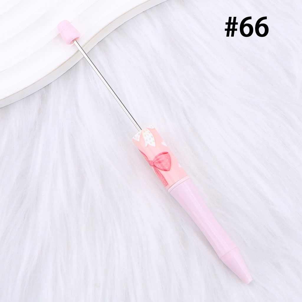 DIY Beadable Pen with Cute Bowknots Hearts, Pink Color Series, 147MM