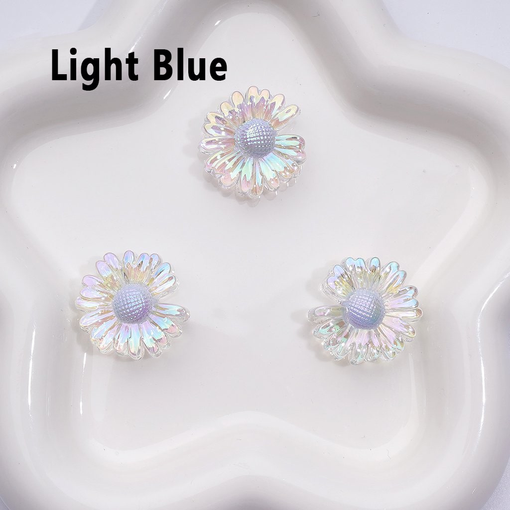 UV Coating Clear Colorful Flower Bellis Perennis Daisy Acrylic Beads, Around 24*10MM