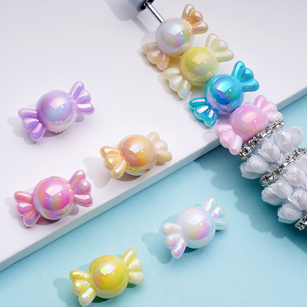 Candy Beads, Mix of Acrylic Beads in Candy Shape and Candy Colors, Size 12mm by 21mm