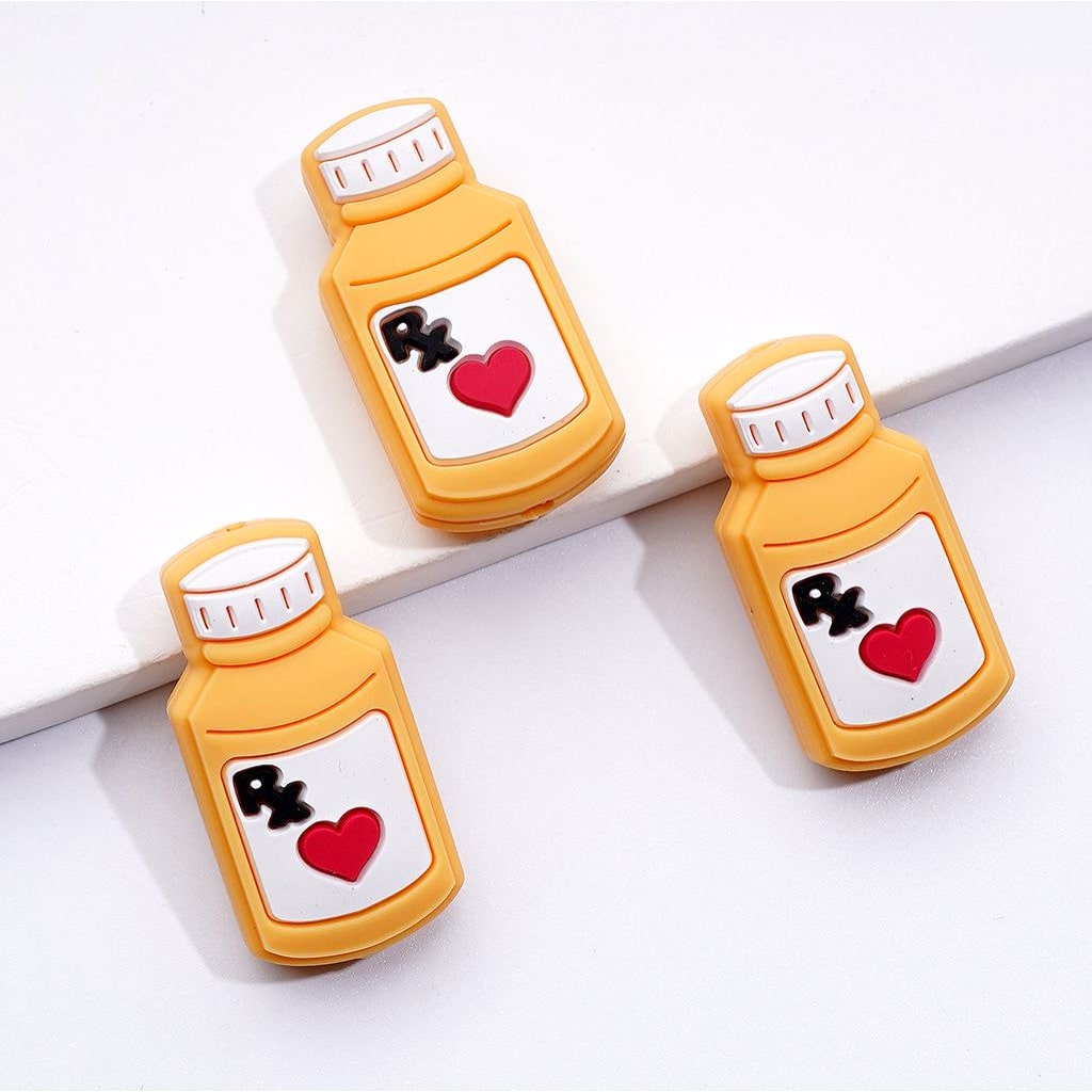 Mini Cute RX Medicine Bottle Health Care Hospital Nurse Doctor Silicone Focal Beads