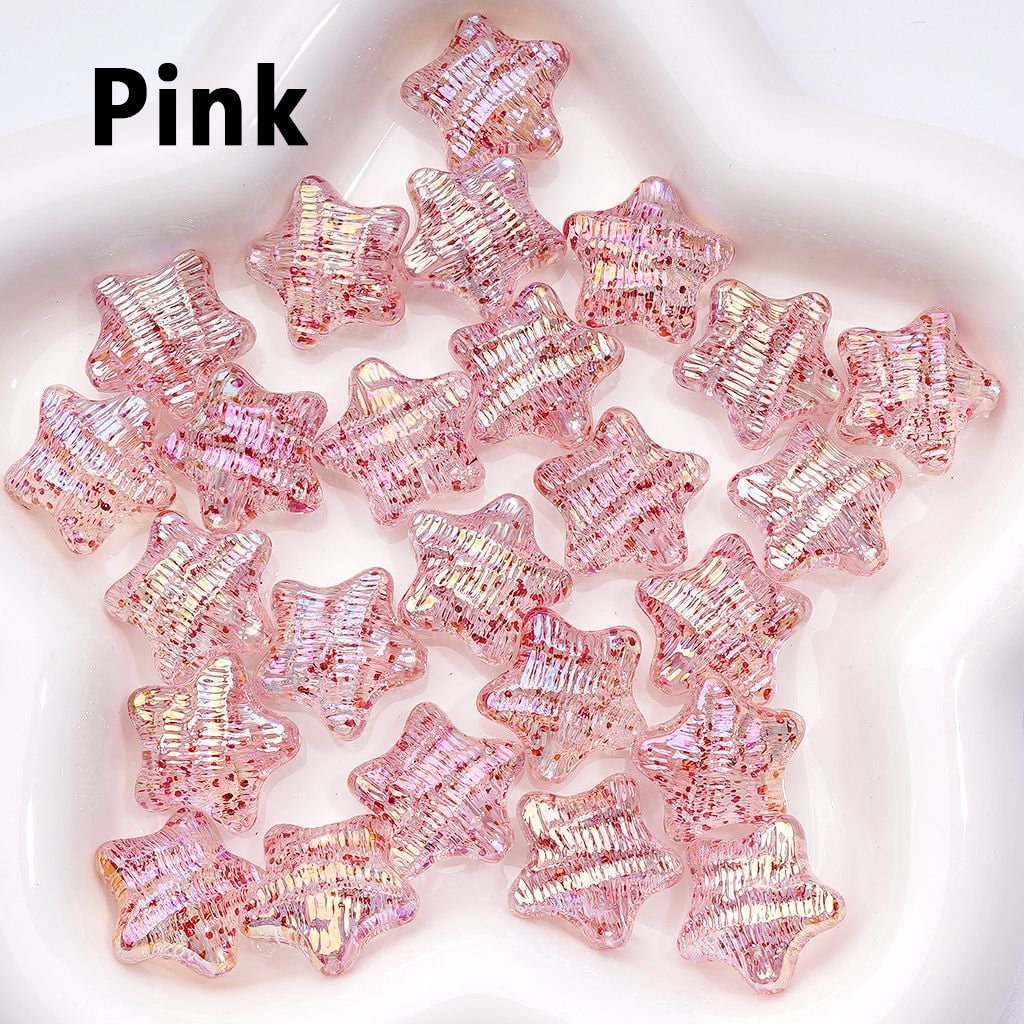 UV Coating Shiny Multi-Color Concave Stripes Five-Pointed Star Acrylic Beads, Around 19MM