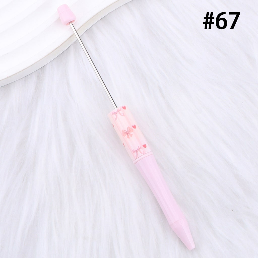 DIY Beadable Pen with Cute Bowknots Hearts, Pink Color Series, 147MM