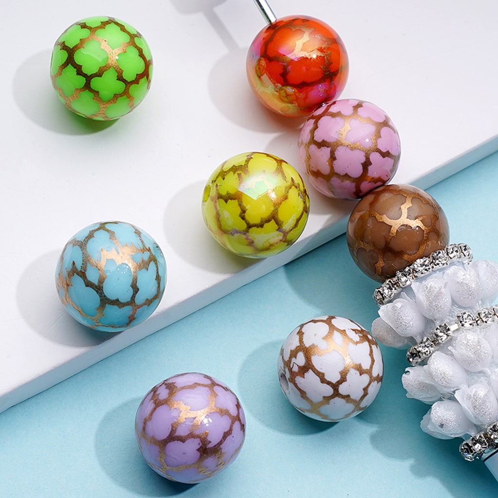 Colorful Acrylic Beads with Gold Stripe, Random Mix Color