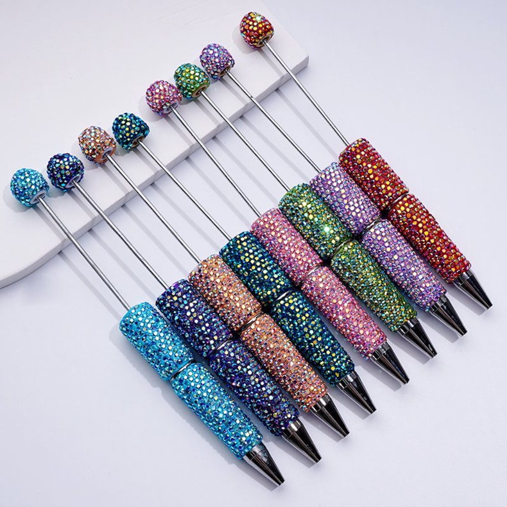 Beadable Clay Pens with AB Rhinestones Covered the Entire Pen in Solid Color