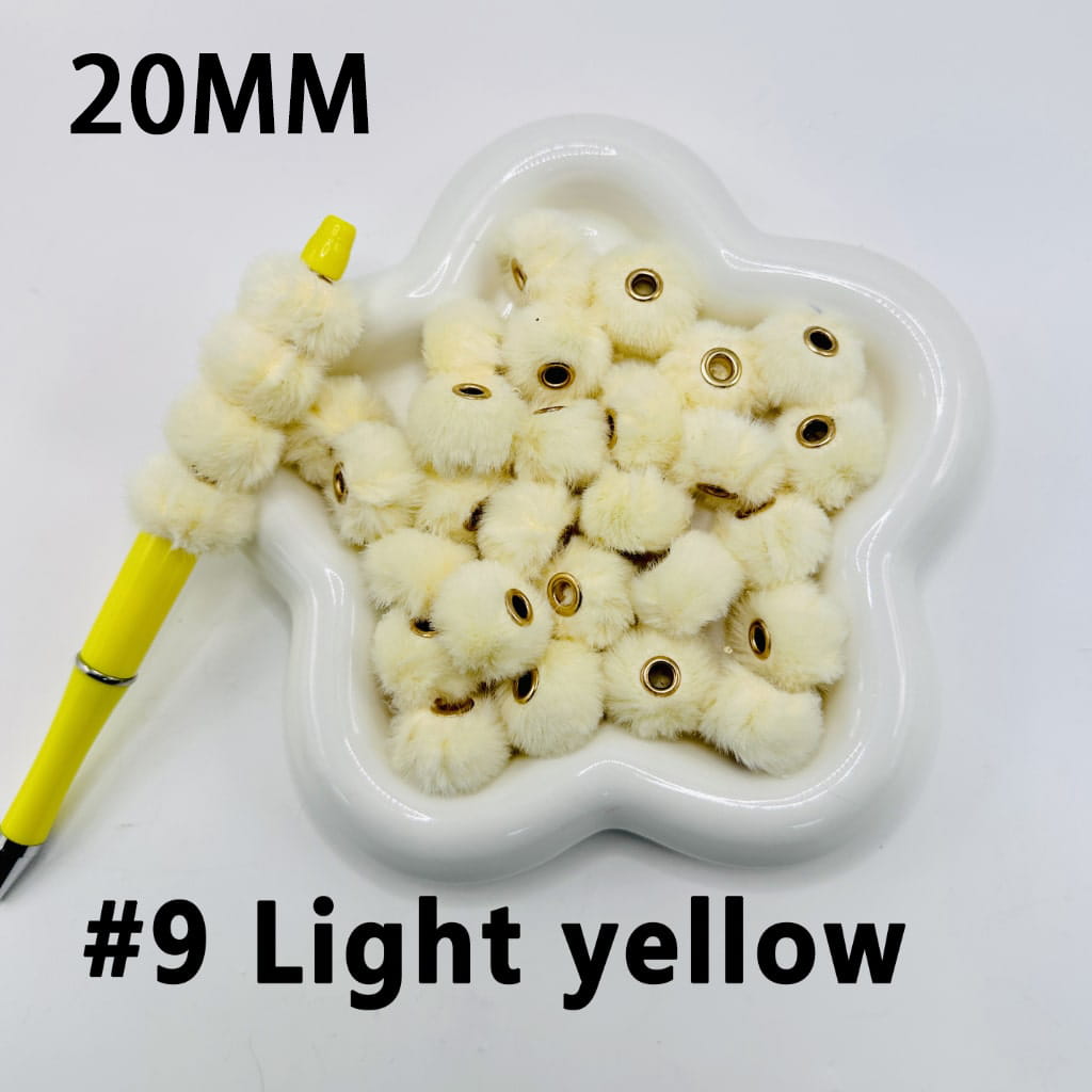 Pom Pom Fluffy Hard Beads and in Solid Colors, 20MM