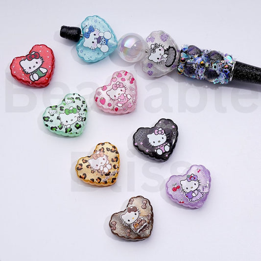 Vivid Cute Sanri HK Kitten Heart Acrylic Beads, Around 26*22MM