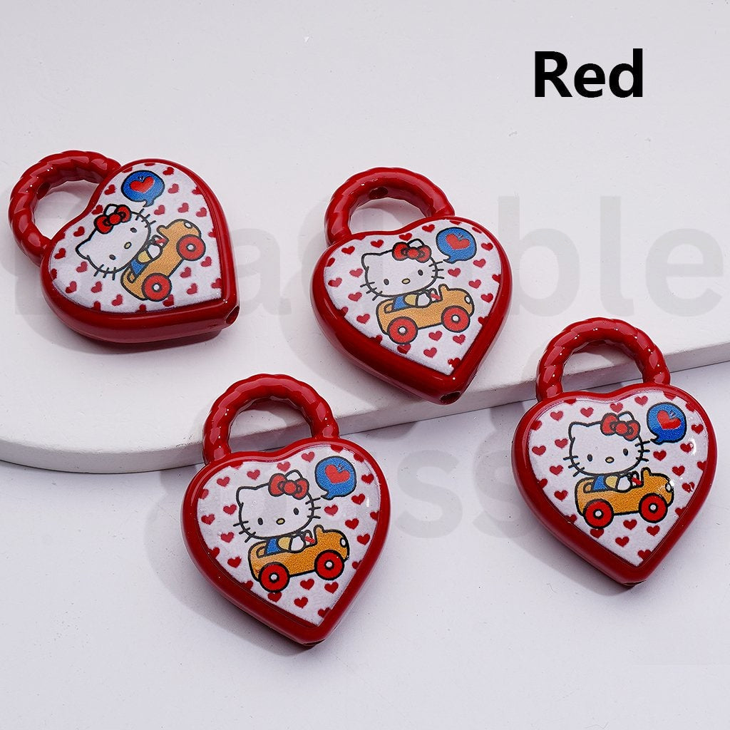 Cute Hell Kitt Topic Heart Shape Hand Bag Acrylic Beads, 39*30MM
