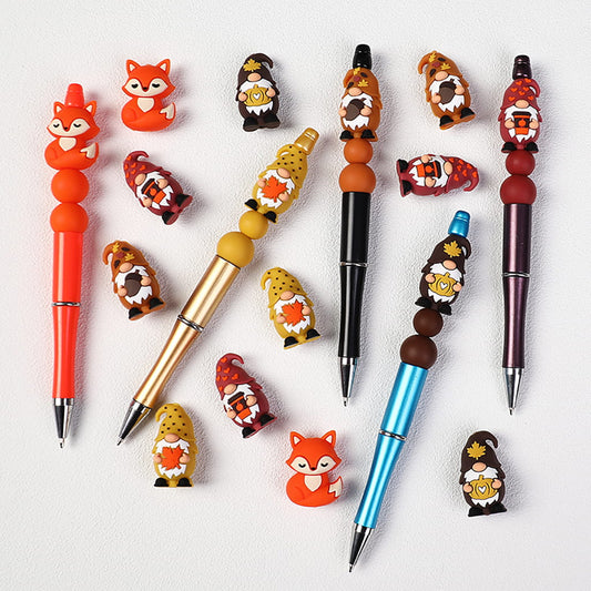 Silicone Focal Beads 3D Various Colors Gnome Elf Series and Sleeping Fox Autumn Theme
