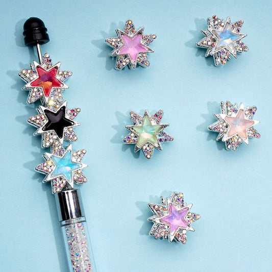 Bling Bling Silver Alloy Stars with Colorful Stars Mini AB Rhinestones Beads, Around 20MM