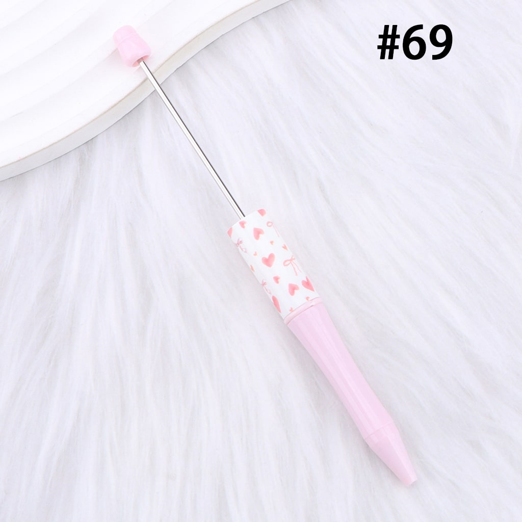 DIY Beadable Pen with Cute Bowknots Hearts, Pink Color Series, 147MM