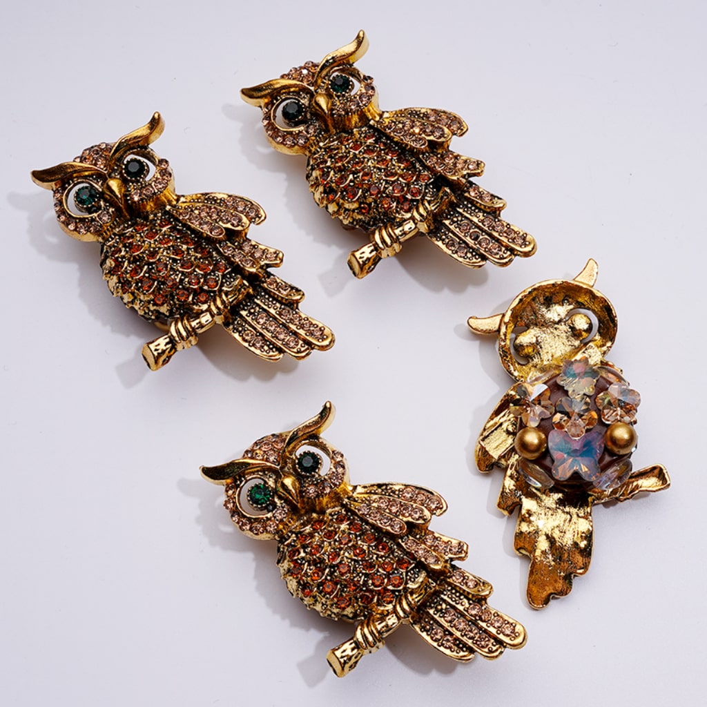 Bling Bling Fancy Cute Gold Alloy Owl with Colorful Shiny Rhinestones White Pearls Cute Butterflies Flowers Snowflakes Clay Beads , Around 65*35MM