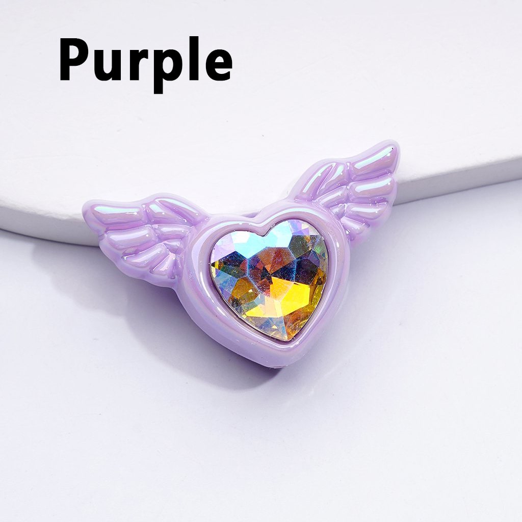 UV Coating Shiny Hearts with Angel's Wings Acrylic Beads K9 Rhinestones Inside, Around 40*26MM
