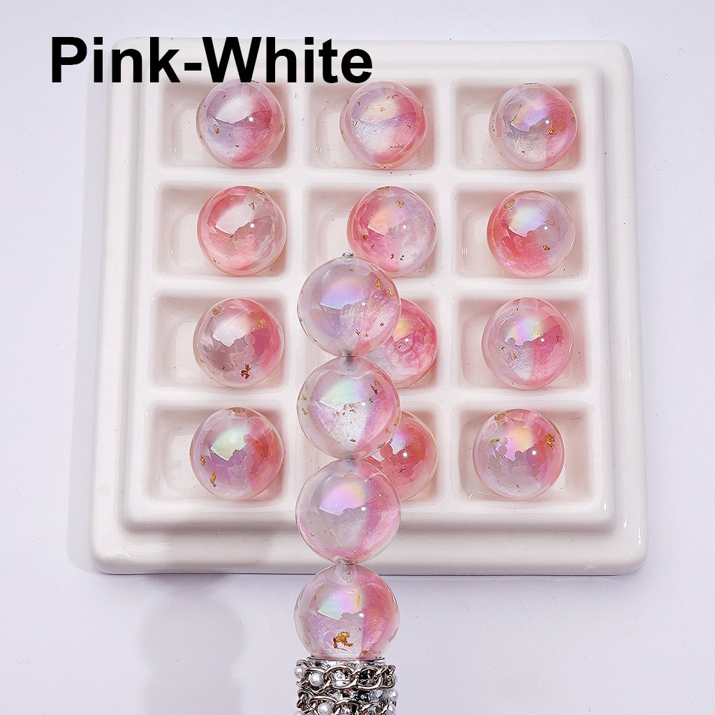 Large Double Color Resin Heart Gold Foil Paper Inside Clear Round Acrylic Beads, 16MM, Random Mix