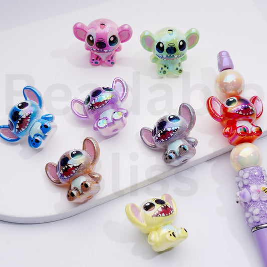 UV Coating Shiny Cute Stitc Acrylic Beads, 31*26MM, Random Mix