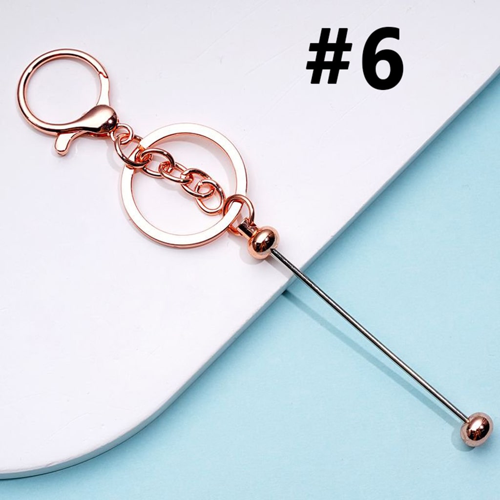 Metal Beadable Keychain with Bar and Lobster Clasp in Solid Colors