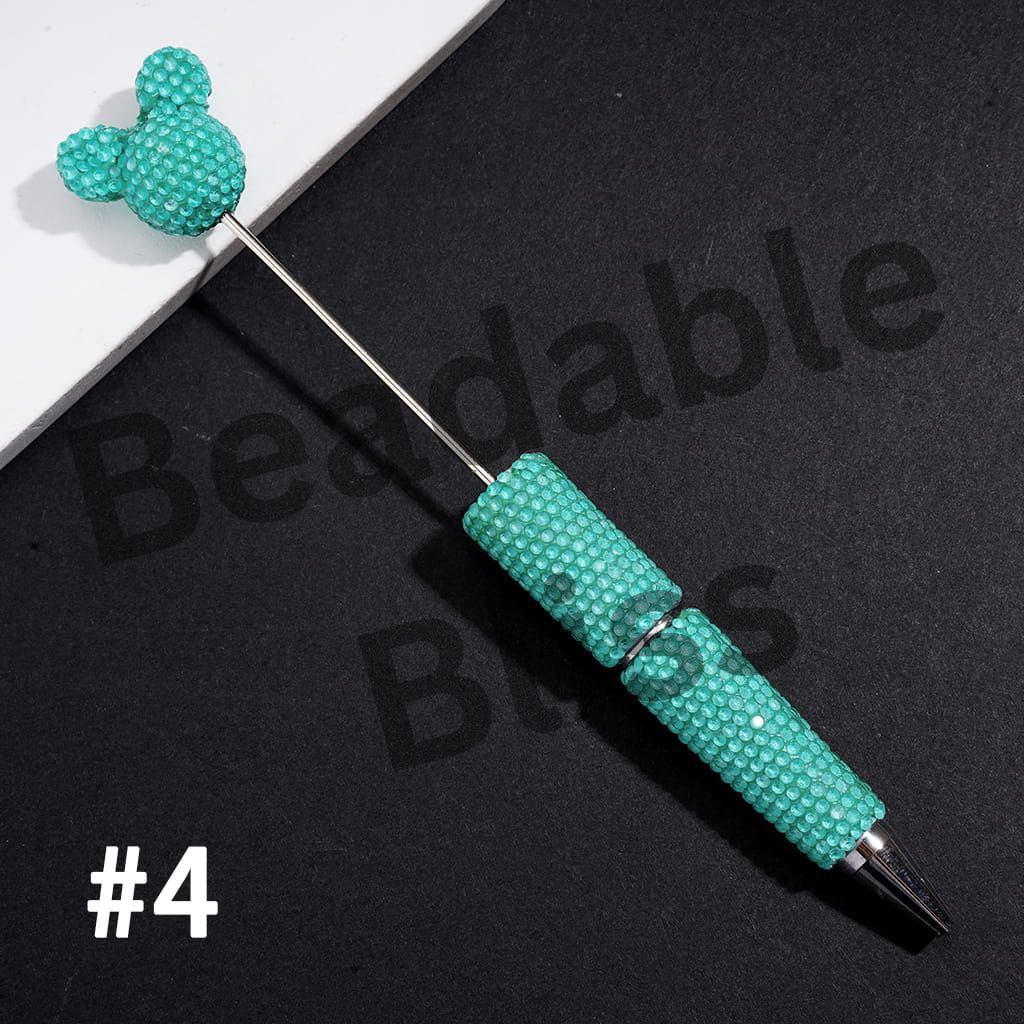 DIY Beadable Clay Pens w Mouse Head Topper, Bling Rhinestones Full Coverage the Entire Pen, Fluorescent Colors (Please Read Description)