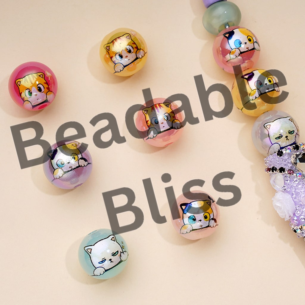 かわいい子猫のゼリーカラーラウンドアクリルビーズ、ランダムミックス、16MM