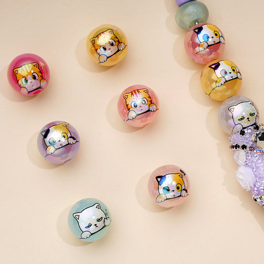 かわいい子猫のゼリーカラーラウンドアクリルビーズ、ランダムミックス、16MM