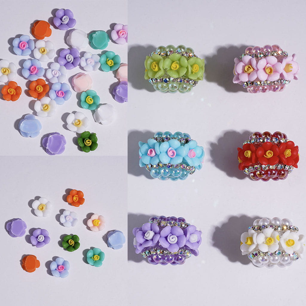 DIY Mini Cute Flowers Charms for Jewelry Accessories Rhinestones Adding, 8*8.5MM Multi-Color
