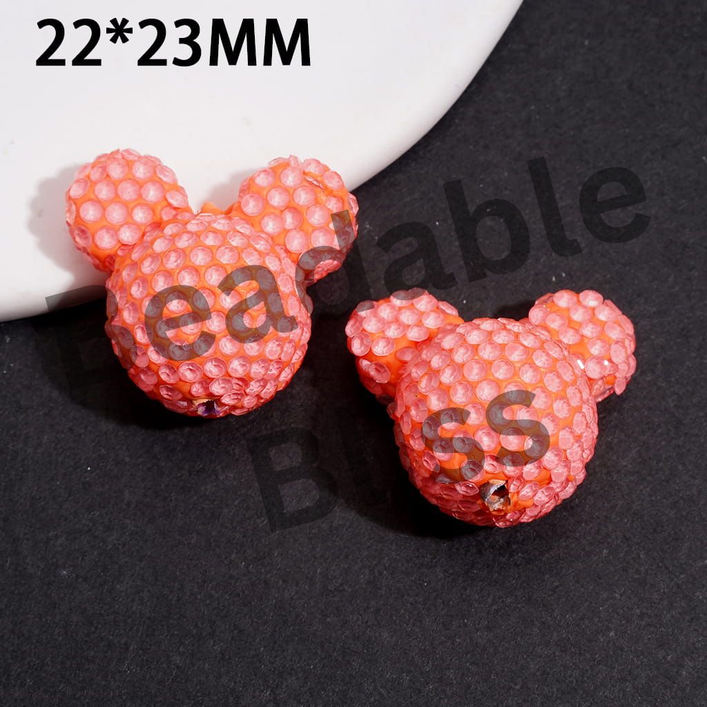 Clay Beads Mouse Head Design w Bling Rhinestones, Fluorescent Colors Around 22*23MM, Multi-Color (Please Read Description)