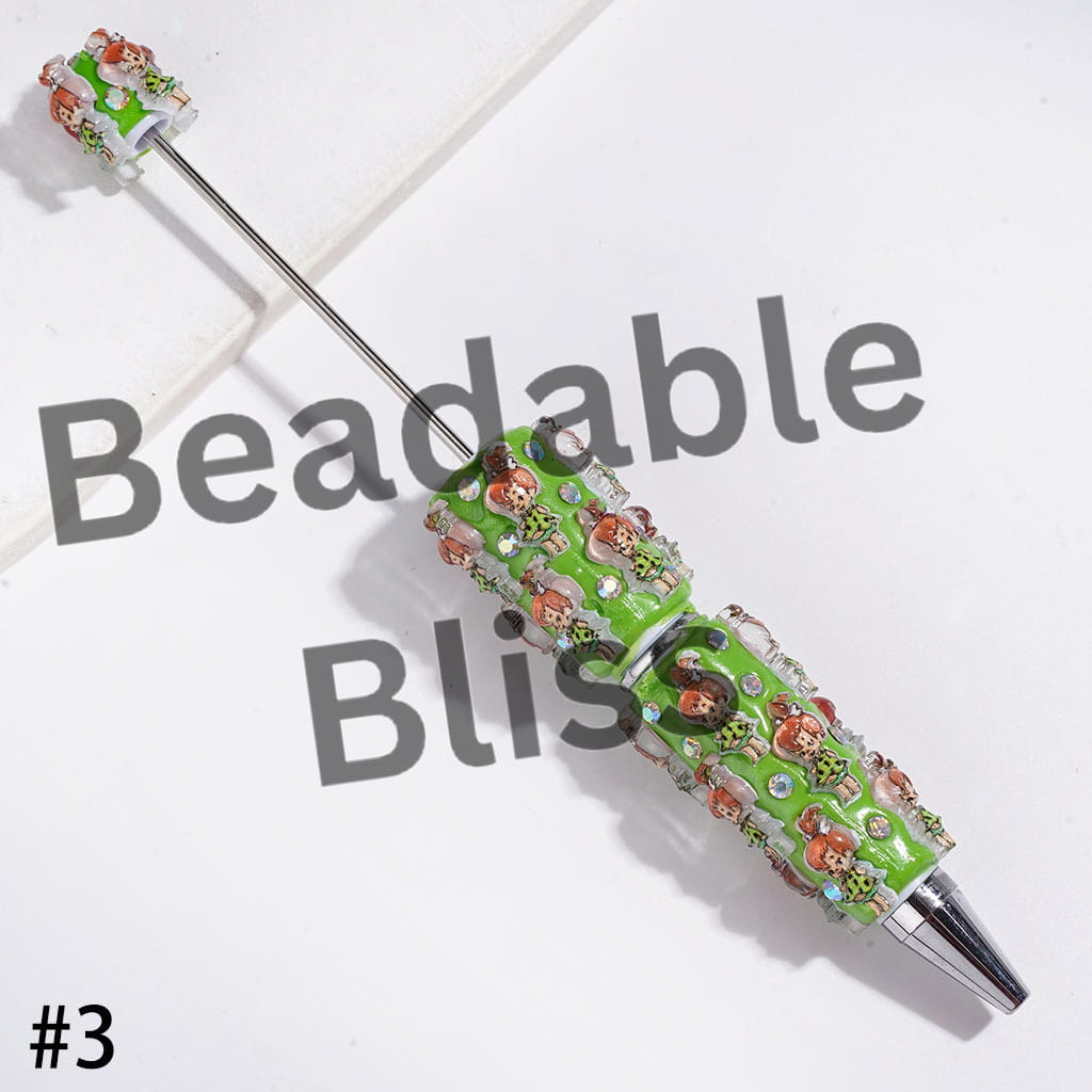 Beadable Clay Pens with Stone Age Funny Family and Neighbor, AB Rhinestones, Multi-Color