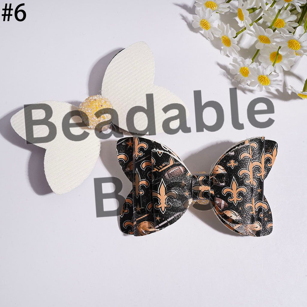 Acrylic Sugar Beads with AB Rhinestone Clear Ball Chains, Fabric Bowtie with American Football Team Pattern Print