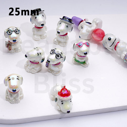 UV Coating Cute Vivid Puppy Snoop Dog Peanu Acrylic Beads, Around 25MM, Random Mix