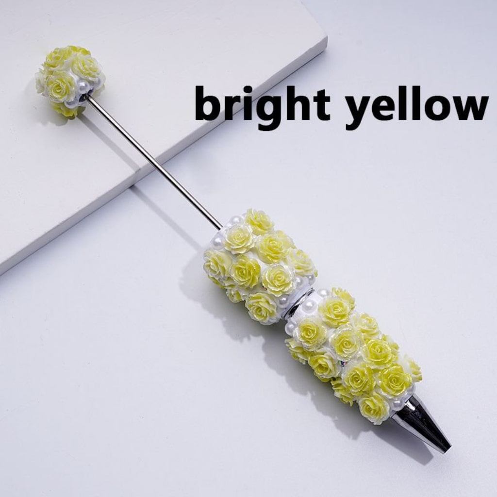 Bling Bling Beadable Clay Pen with Shiny Glitter Colorful Soft Rose Flowers AB Rhinestones White Pearls