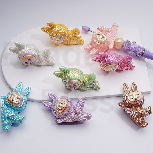 UV Coating Cute Labub Lying on Its Side Acrylic Beads, 62*42MM, Random Mix