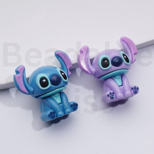 Cute Blue Purple Stitc Disne Cartoon PVC Soft Rubber Beads, Around 30*32MM, Random Mix