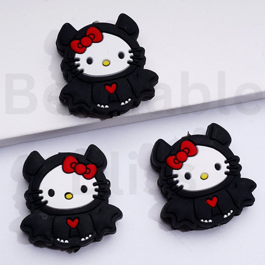 Cute Sanri HK Kitten in Black Bat Costume Halloween Silicone Focal Beads