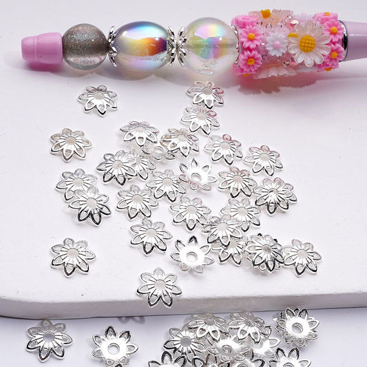 Fancy Silver Alloy Cute Seven-Petaled Flower Bead Cage Cap Jewelry Accessories, 10MM