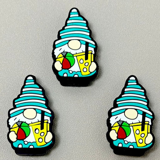 Little Cute Gnome Holds a Colorful Ball & a Cup of Drink Coffee Silicone Focal Beads